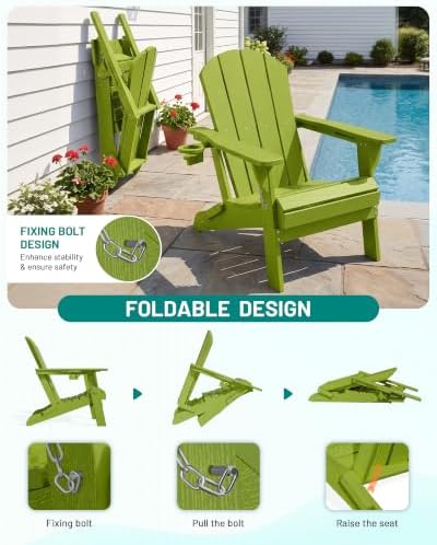 PLUUV Adirondack Chair Set of 6, Firepit Chair with Cup Holder, Light Green
