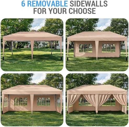 10x20 FT Pop Up Canopy Tent with 6 Sidewalls,Beige