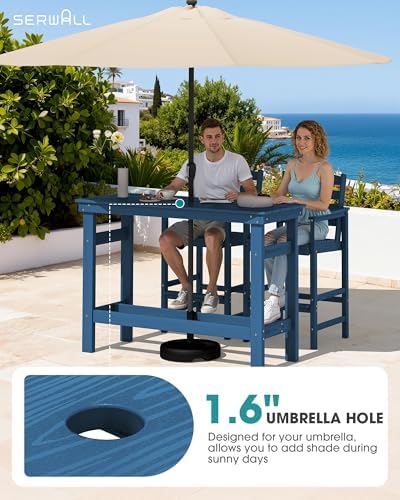 SERWALL 41" HDPE Outdoor Bar Table with 1.6" Umbrella Hole, Blue