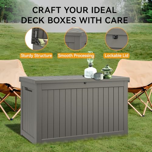 270 Gal Deck Box,Outdoor Storage Box Waterproof Lockable,Gas Lift,Grey