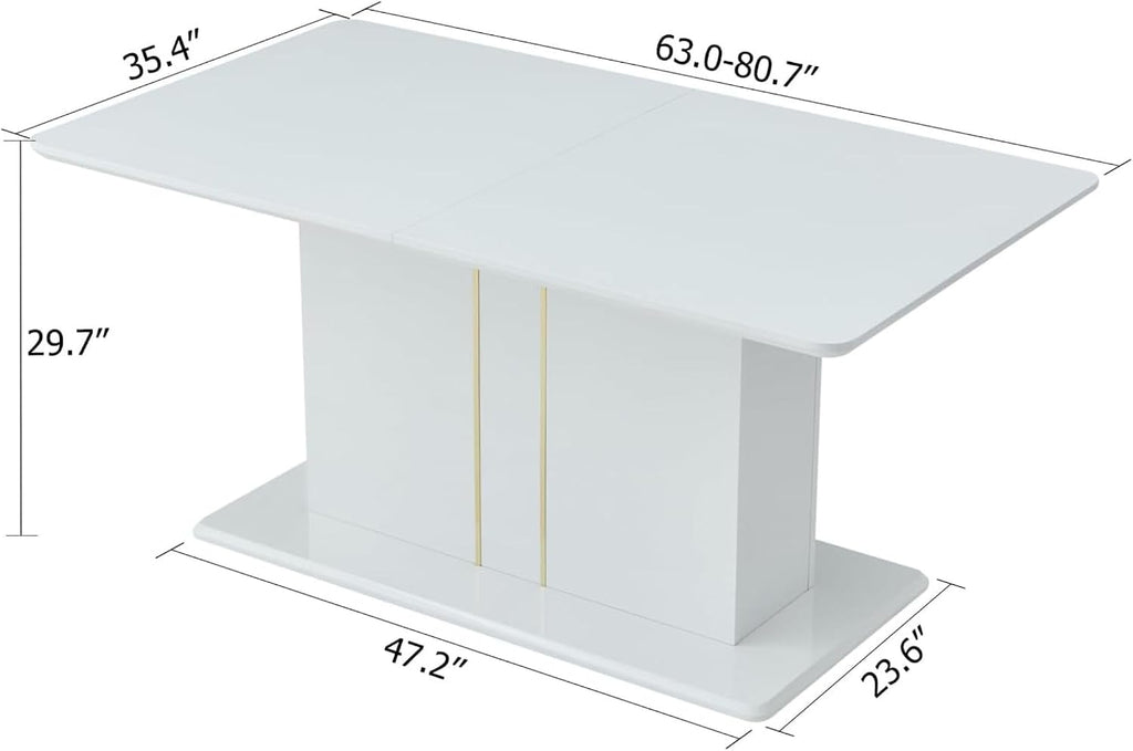 Homy Casa High Gloss Extendable Dining Table for 6 8 10 Persons, 63-80.7''Modern Wooden Kitchen Expanding Table for Dining Room, Conference Table, White