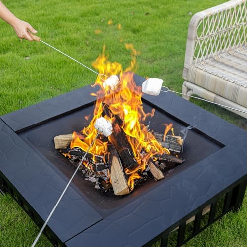 EcoNook 32 inch Square Outdoor Fire Pit Table with Spark Screen