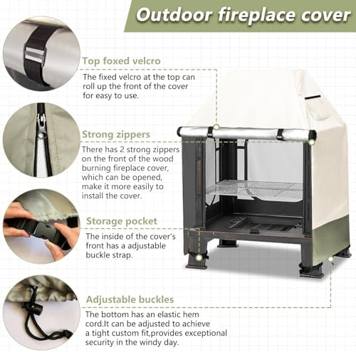 Outdoor Fireplace Cover, 32"L × 24"W × 45"H, Beige & Grayish Green