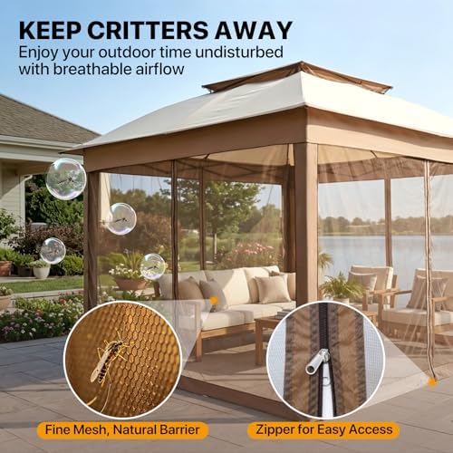 COOS BAY 11x11 Pop Up Gazebo with Netting, Canopy Tent, Beige