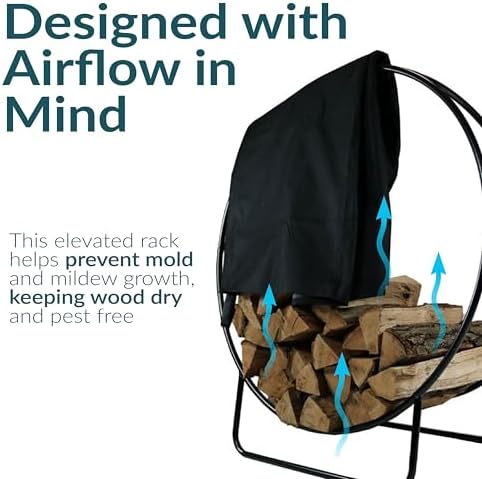 Sunnydaze Outdoor Firewood Rack with Cover, Heavy-Duty Steel, 40” Diameter