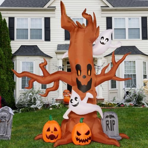 Joiedomi 8FT Halloween Inflatable Scary Tree with Ghost Decor,Blow Up Inflatables with Build-in LEDs Pumpkin and Tombstone