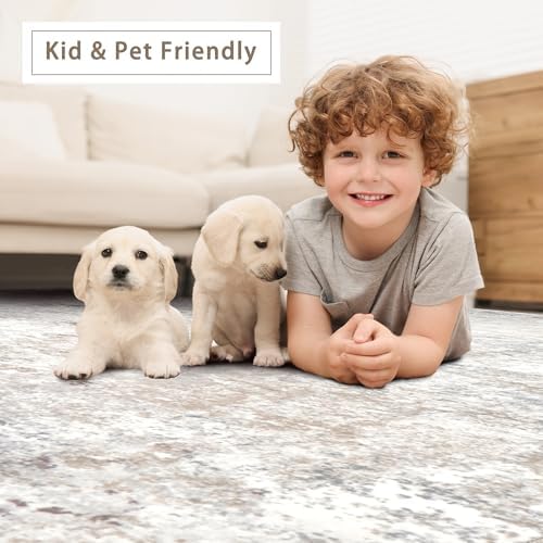 Beige Grey Washable Rugs 8x10 Area Rugs for Living Room,Bedroom,Dining Room
