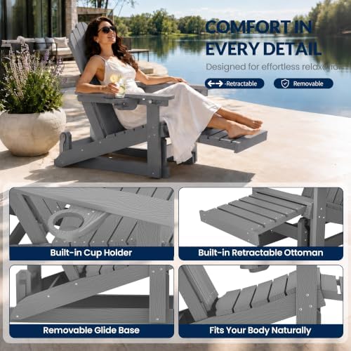 Adirondack Glider Chair with Retractable Ottoman, Adjustable Backrest