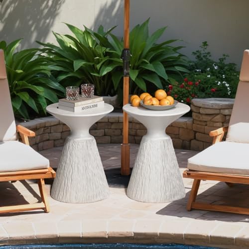 SUNBURY White Outdoor Side Table,Concrete End Table Set of 2,Mushroom Shape
