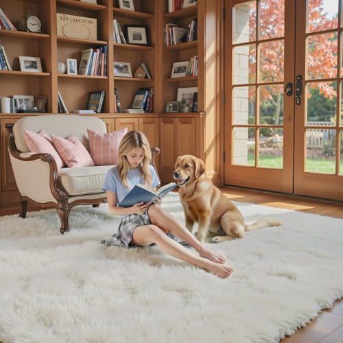6x9 Shag Area Rug for Living Room,Cream Soft Plush Fluffy Carpet