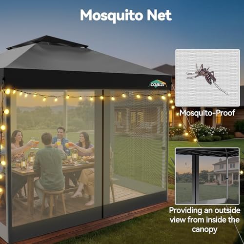 COBIZI 10x10 Pop up Gazebo, One-Push Setup Canopy Tent(Light Gray & Gray)
