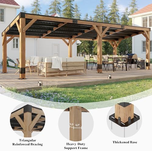AMERLIFE 10x20FT Spruce Wood Hardtop Grill Gazebo with Sloped Roof