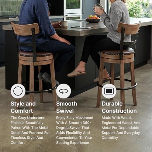 Signature Design by Ashley Pinnadel 30" Swivel Bar Height Barstool, Brown