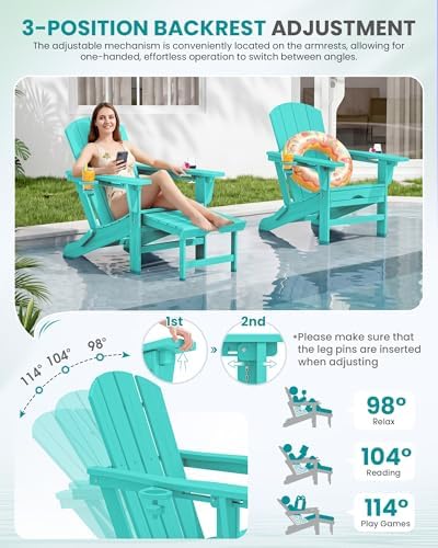 SERWALL HDPE Folding Adjustable Adirondack Chair with Footrest, Aruba