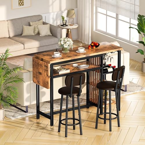 Bar Table and Chairs Set, 59'' Counter Height Dining Table Set with Storage