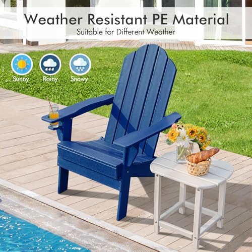 GIANTEX 2-Pack Adirondack Chair, Outdoor Folding Chairs, HDPE Weather Resistant Patio Chair with Built-in Cup Holder, Lawn Chair for Yard, Balcony, Deck, Outside, Campfire, Plastic Fire Pit Chair
