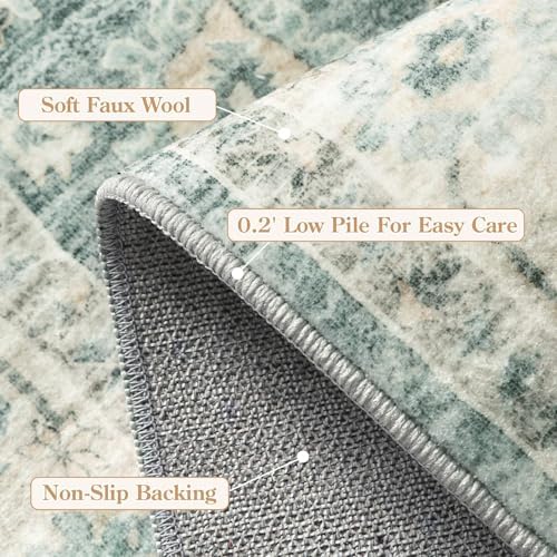 LIVEBOX Washable 2.5x8 Runner Rugs for Entryway Bathroom, Boho Kitchen Floor Mats Long Rug Runners for Hallways Non Slip, Farmhouse Low-Pile Carpet Runners for Laundry Room, Sage Green