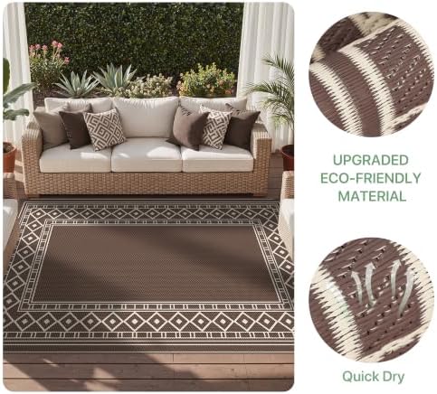 GENIMO Outdoor Rug, Waterproof Plastic Rugs for Patio, 9'x12' Coffee Beige