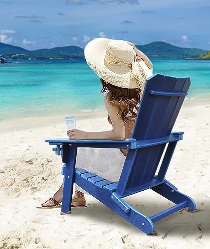 GARDENSTAR Oversized Folding HDPE Adirondack Chair with Cup Holder, Blue