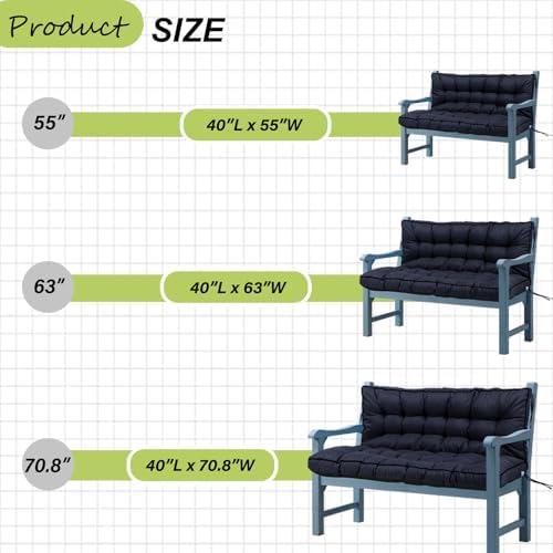 Outdoor Waterproof Porch Swing Cushion Replacement, Navy blue, 63x40in