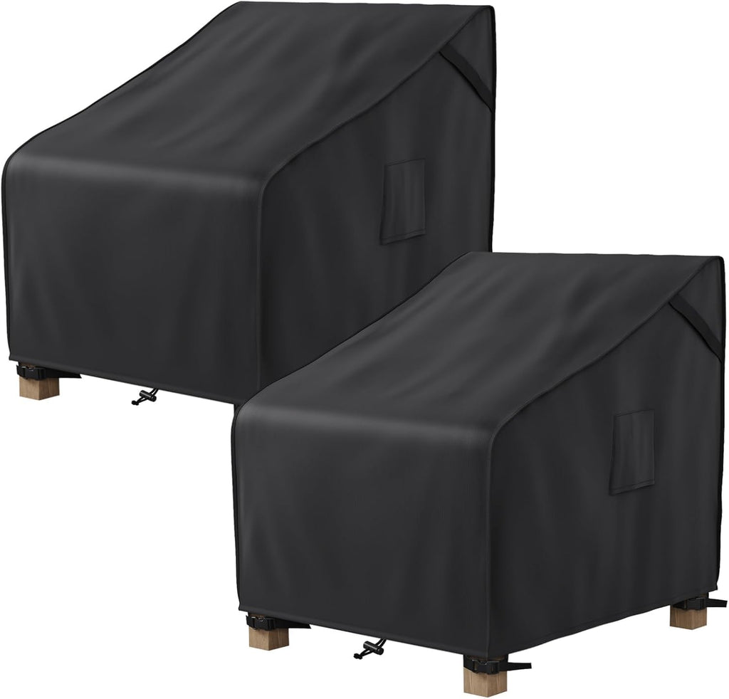 MR. COVER Patio Chair Covers Waterproof, Outdoor Furniture Covers for Rocking Chair, Heavy Duty Anti UV Chair Cover, Fits up to 40"W x 40"D x 35"H, Air Vent and Handles Included,Black, 2 Pack