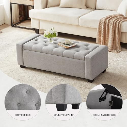 Huatean Home 48" Ottoman with Storage, Light Gray Storage Ottoman Bench