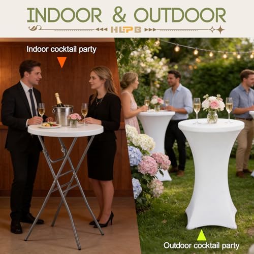 28" Round Folding Table with Cover,2Pcs Foldable Cocktail Table with Handle