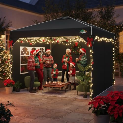 COBIZI 10x10 Pop Up Canopy with 3 Sidewalls, 1-Person Setup, Waterproof