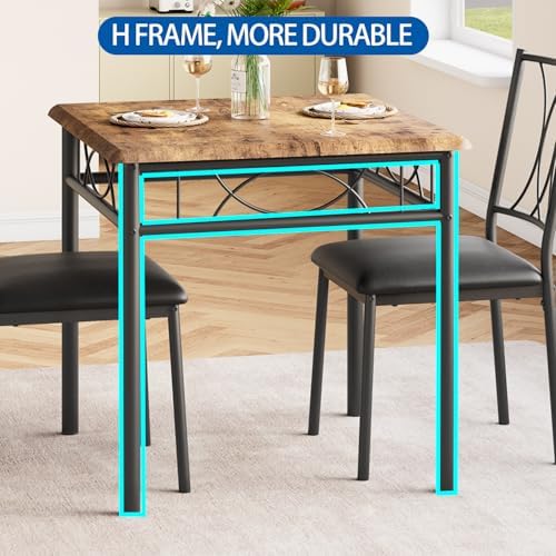 Dining Table Set for 2, Kitchen Table with 2 Upholstered Chairs, Wood 3-Piece Kitchen Dining Room Table Set for Apartment, Small Space, Space Saving, Retro Brown