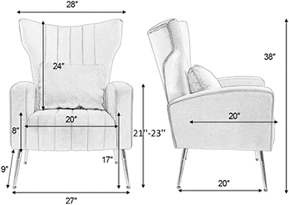 ZJhome Living Room Chairs Set of 2 Modern Velvet Accent Chairs with Lumbar Pillow, High Back Armchair Arm Chairs with Gold Metal Legs for Bedroom, Black