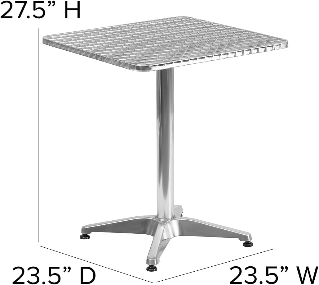 flash furniture 23.5 in aluminum indoor/outdoor square table, close-up detail