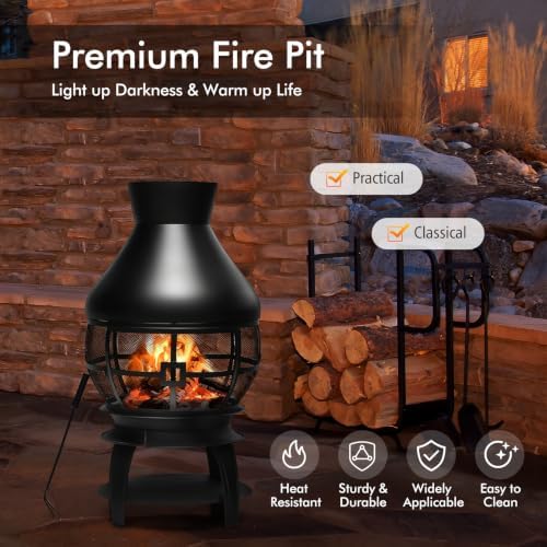 Giantex Wood Burning Chiminea, Heavy Duty Fireplace Chiminea for Patio