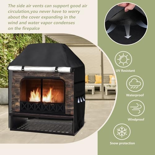 Outdoor Fireplace Cover, 42"W x 24"D x 48"H, Black