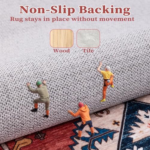 SERISSA 5x7 Washable Non Slip Boho Area Rug for Living Room，Rust