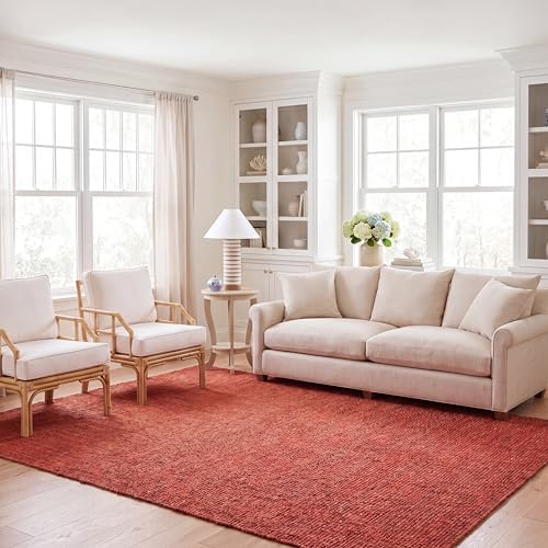 SAFAVIEH Area Rug 10x14 - Natural Fiber Collection - Large - Rust, Handmade Jute, Farmhouse Style, Chunky Textured Thick Pile (NF447C)