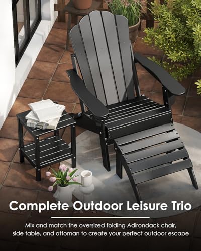 GREENVINES Oversized Folding Adirondack Chairs Set of 2, HDPE, Black