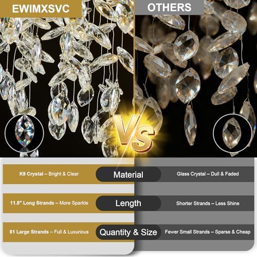 Modern Crystal Chandelier, 31.5" Chandeliers for Dining Room Gold Tree Branch Chandelier Lighting, Round Living Room Chandeliers Over Table, Branches and Crystals Ceiling Light Fixtures