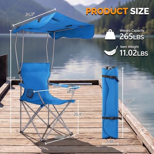 VINGLI Portable Folding Camping Chair with Canopy, Beach Chair with Canopy for Adult, Adjustable Sun Shade for Sport Event, Outdoor, Camping, Fishing-Green