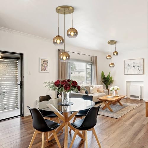 KCO Mid Century Modern 3 Light Gradient Gold Glass Globe Cluster Chandelier