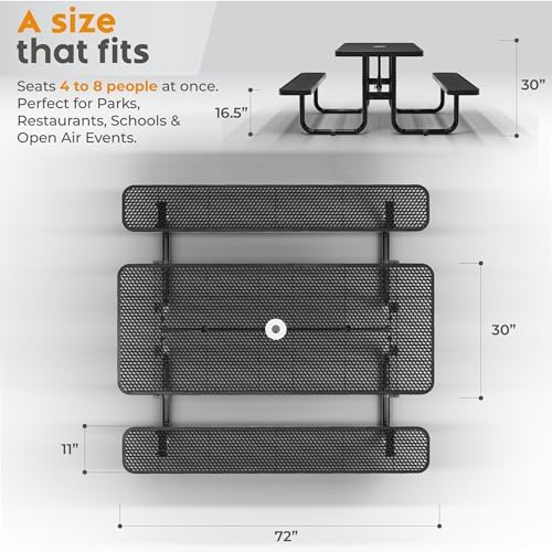 Commercial Metal Picnic Table, Black, 6' Rectangular