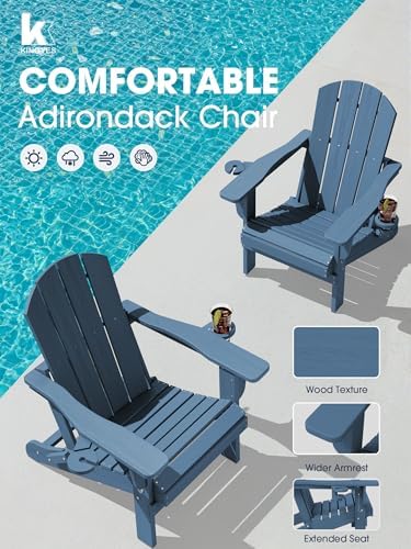 KINGYES Folding Adirondack Chair Set of 2 with 2 Cup Holders, Navy