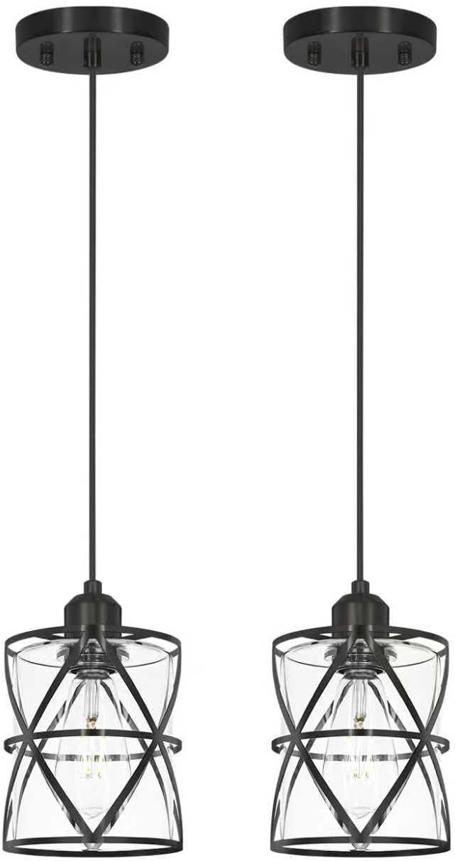DSMJFU Black Glass Pendant Lights Kitchen Iskland Set of 2 for Bedroom Sink