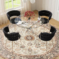 Modern Minimalism Circle Dining Table Set of 4, 36'' Round Tempered Glass Table Top with Silver Base & 4 Black Silver Velvet Dining Chairs, 5-Piece Dining Room Table Set (Easy Assembly)