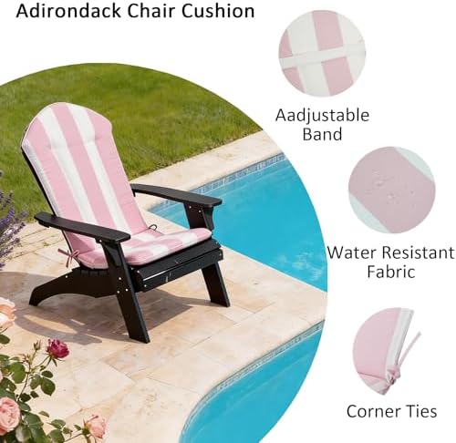 COZYVIDA 50"x20" Adirondack Chair Cushions Set of 2,Outdoor Rocking Chair Cushions high Back,Water-Resistant,UV-Resistant 1000+ Hrs, with Adjustable Straps,Pink White Stripe