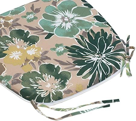 Magpie Fabrics 17"x16"x2" U-Shape Chair Cushions with Ties 2 Count, Outdoor Indoor Waterproof All Weather Seat Pads Decoration for Patio Garden Dining Office - Green Floral