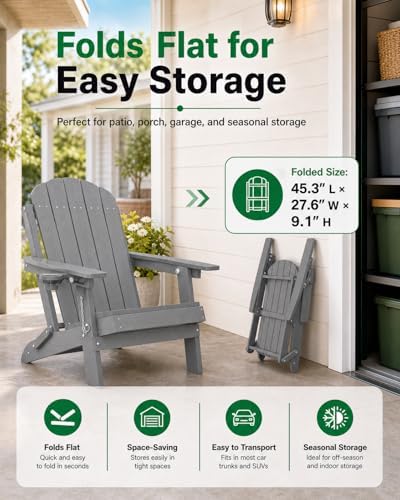 YEFU Adirondack Chairs Set of 4 for Patio: Folding Plastic Fire Pit Chair
