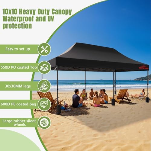 10x20 Heavy Duty Commercial Pop Up Canopy with Sidewalls, Black