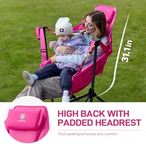 EVER ADVANCED Padded Oversized Hammock Camping Chair, Compact Heavy Duty Swing Chair with Multi-Storage Pockets, Portable Folding Rocking Camping Chair, Support Up to 400lbs, Pink