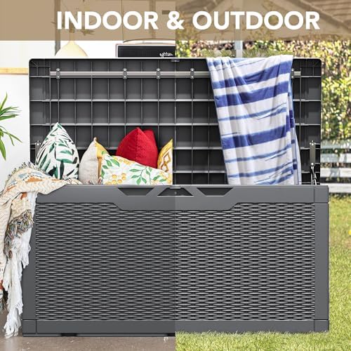 Devoko 100 Gallon Waterproof Resin Deck Box, Large Outdoor Storage Box