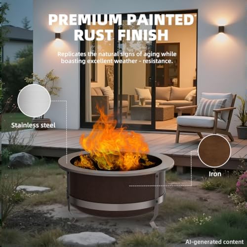 27 Inch Smokeless Wood-Burning Fire Pit, Aged Rust-Look Finish